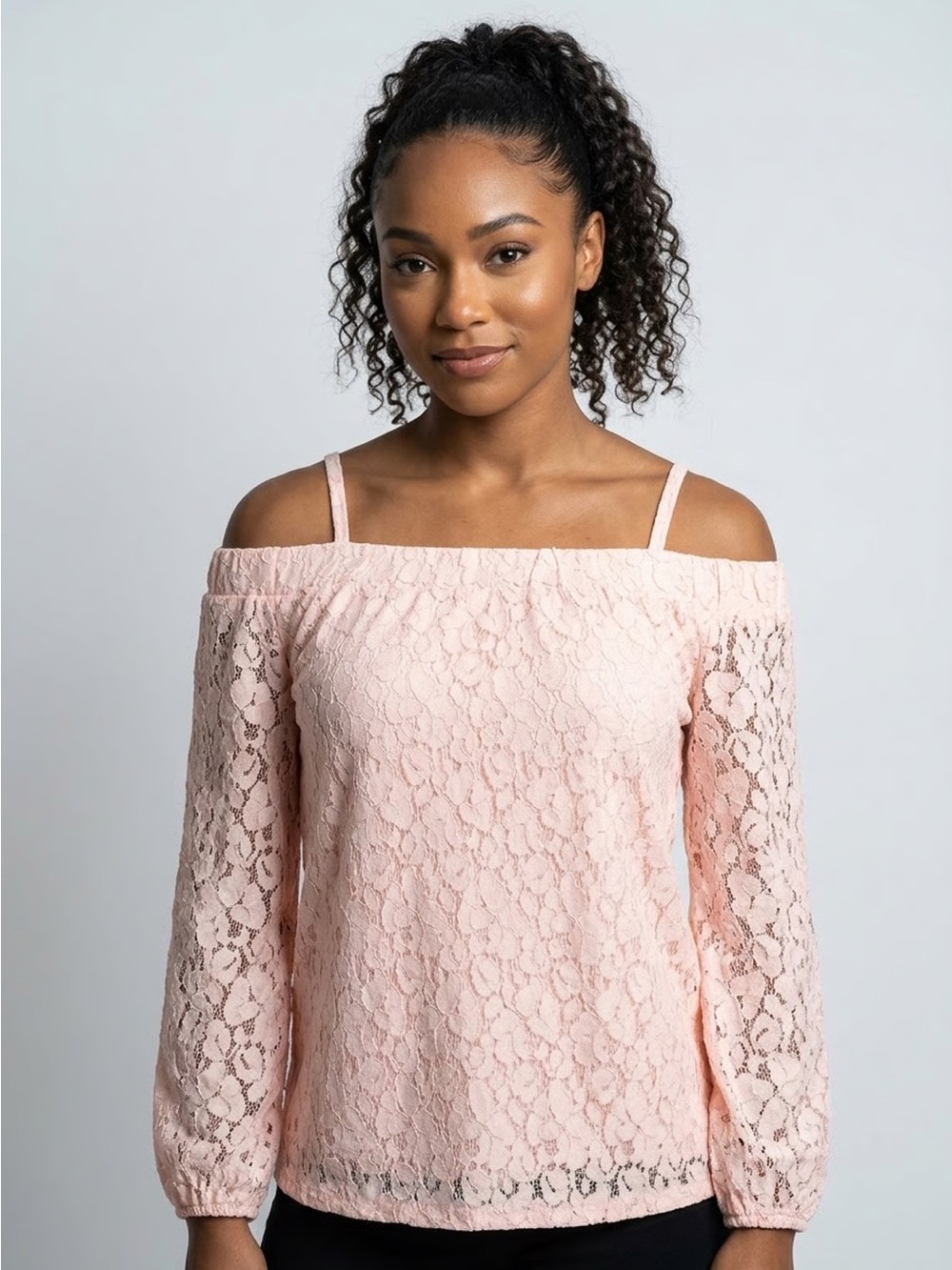 SEVEN SISTERS | Pink Lace Off-shoulder Blouse